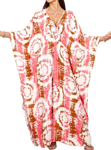 Yanziliu Women Kaftan Dresses Plus Size V-Neck Batwing Sleeves Beach Cover Up Summer Floral Print Caftan Dress