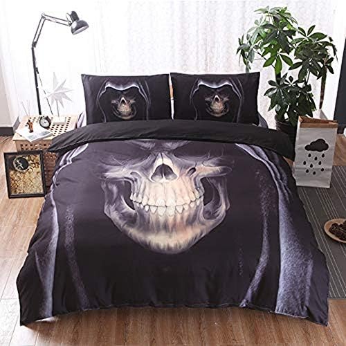 choicehot Black White Bedding Set Skull Duvet Cover Double Size Set Halloween Theme Skeleton Microfiber Double Size Quilt Cover 3 Piece (1 Duvet Cover + 2 Pillowcases)