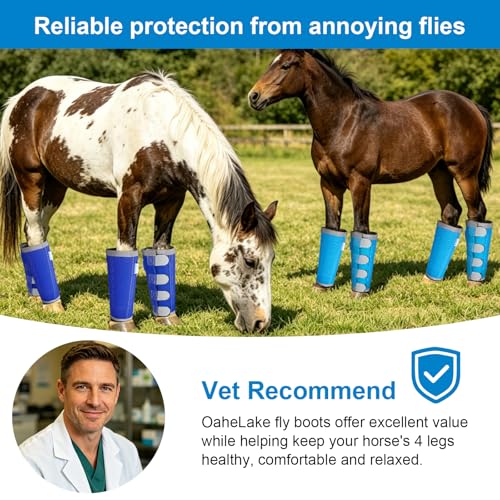 Image of Reflective Horse Fly Boots Set of 4, Loose Fitting Leggings for Horses, Equine Fly Leg Wraps Socks for 4 Legs, Breathable Adjustable and Universal Fit, Reliable Stay Put and on (Sky Blue)