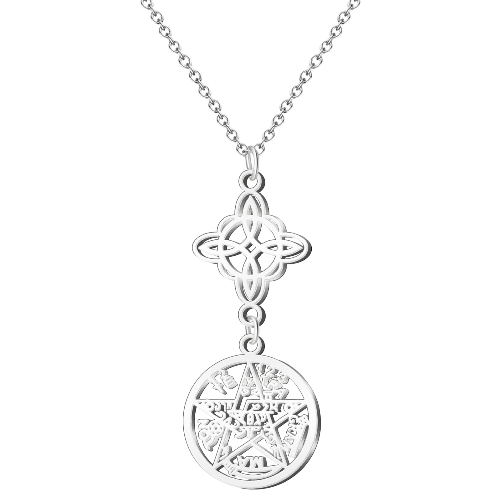 Cotigo- Collar para Mujer Nudo de bruja y tetragramaton amuleto de suerte y proteccion, doble proteccion, ojo turco, piedras de chakras.