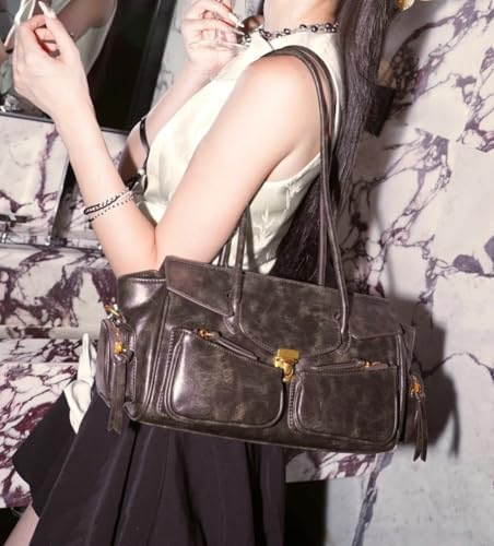 Womens Trendy Vegan Leather Shoulder Bag Large Vintage Y2k Tote Purse Handbag Multi Pocket Top Handle Satchels2