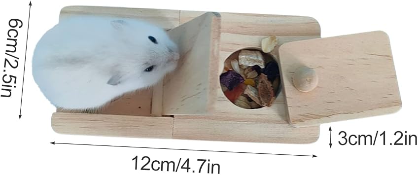 Pet Wooden Foraging Toys, Small Animal Interactive Puzzle Nose Plug Game Hidden Food Dispenser for Rats Hamsters Rabbits Chinchillas (Small Flap)