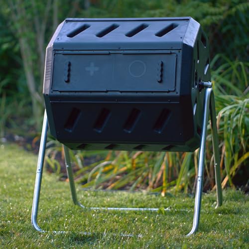 FCMP Outdoor IM4000 Dual Chamber Tumbling Composter Canadian-Made, 100% Recycled Resin - Outdoor Rotating Compost Tumbler Bin for Garden, Kitchen,