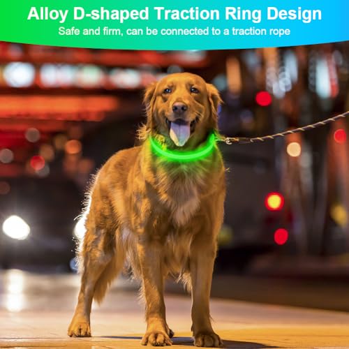 AUAUY LED Leuchthalsband Hund mit D-Ring, USB Aufladbar Längenverstellbarer Haustier Sicherheit Kragen Zuschneidbares Wasserdicht Leuchthalsband für Kleine Mittel Große Hunde (5 Farben+3 Leuchtmodi)