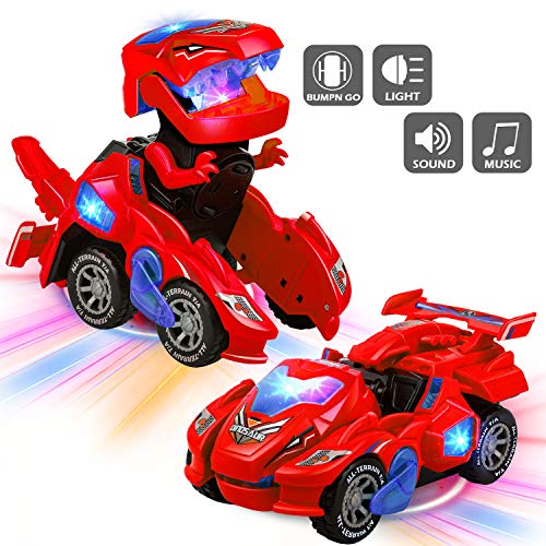 Transforming Dinosaur Car With Led Light Music Automatic Deformation Dino Race Car Toys For Kids Boys Girls Toddlers 3 Year Old And Up Birthday #TOP6