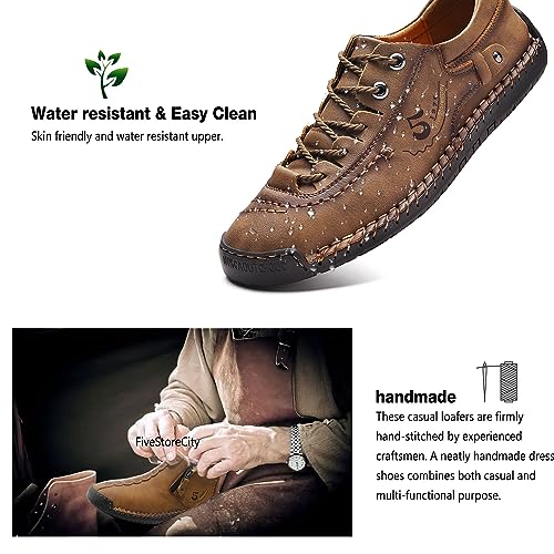 Mens Casual Shoes Summer Breathable Sneakers Loafers Walking Shoes Hand Made Lace-Up Leather Dress Flats Shoes for Driving Business Working Office2