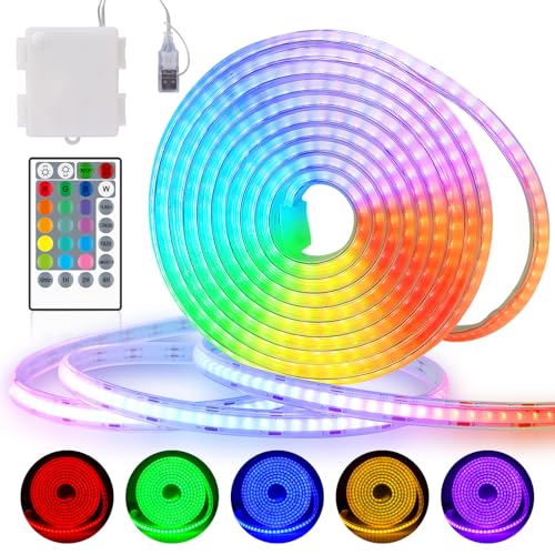 OMIKA 6.6FT 1152LEDs RGB COB LED Strip Lights Battery Powered, Remote Control Dimmable Color Changing Battery LED Strip Lights Cuttable Flexible for Outdoor Indoor Decoration