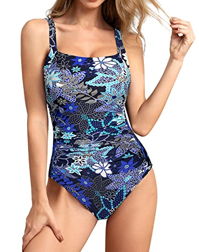 Image of Upopby Women's Vintage Padded Push up One Piece Swimsuits Tummy Control Bathing Suits Plus Size Swimwear