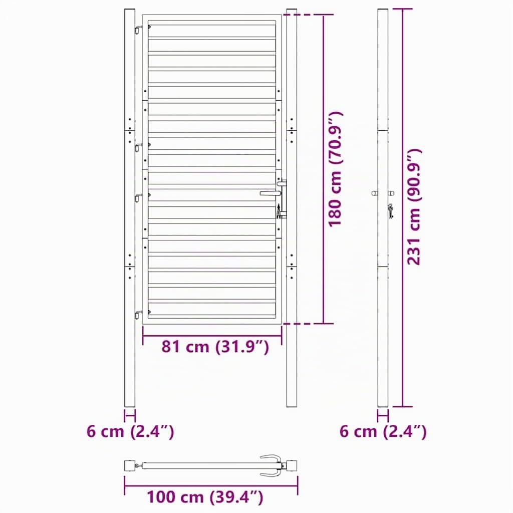 vidaXL Gartentor Abschließbar Schwarz 100x180 cm Aluminium Zauntor Zauntür Gartentür Gartentor Metall