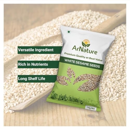 Image of ArNature Raw White Sesame Seeds 1Kg White Til /Gingelly 100% Clean and Natural | Safed Till Seeds for Eating | Everyday Essentials Indian Spices | Non - GMO | Antioxidant rich
