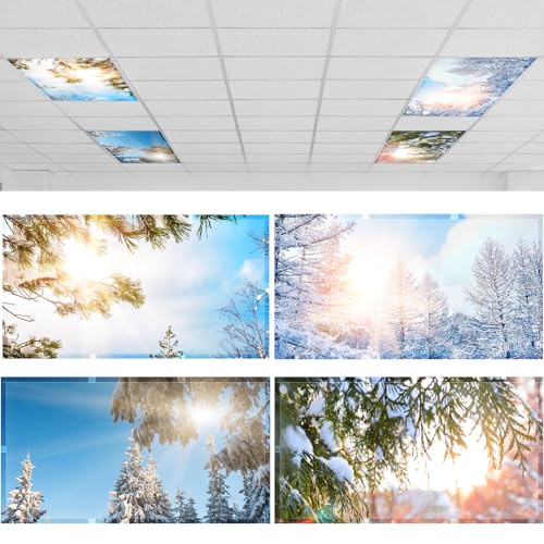 Image of ROCEEI 4 Pcs Fluorescent Light Covers for Ceiling Lights, 4 x 2 Feet, Magnetic Light Covers for Classroom Office Home School Ceiling Decor(Pine Trees)