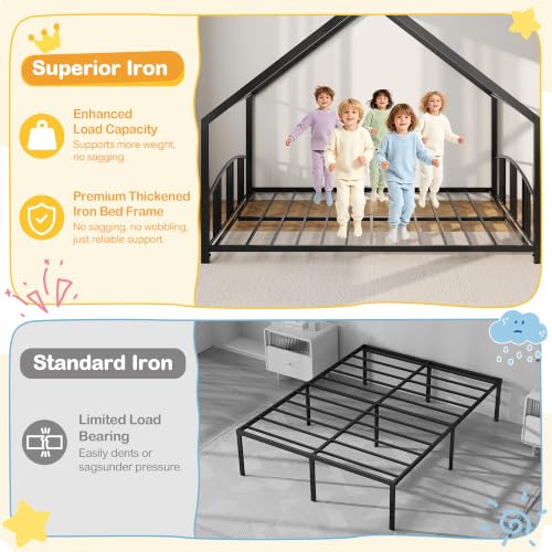 Image of Garvee Twin Size House Shape Bed Frame with Rail, Black