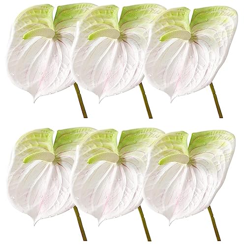 JOSON 6 PCS 27" Simulation Large Artificial Anthurium Lily Flowers Permanent Flower for Home Decoration Bouquet and Green Leaf, Wedding Festival Decoration Flower Arrangement (White) - Image 2