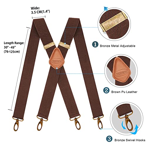 Image of MENDENG Suspenders for Men Heavy Duty Swivel Hooks Retro X-Back Adjustable Brace