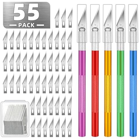 55 Pack Exacto Knife, Hobby Knife Set with 5 Craft Knives and 50 Precision Knife Blades(#11) for Art,Scrapbooking,Carving, DIY, Cutting, Stenciling by EGYPAMID Cover