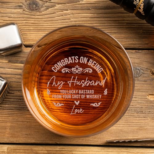 KEMEILA Whiskey Rocks Glass Father's Day Gift For Husband, Congrats On Being My Husband, Christmas Birthday Gifts for Husband from Wife, Standard