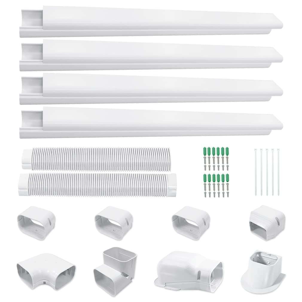3'' 17 Ft PVC Decorative Line Cover Kit for Ductless Mini Split Air Conditioner,Central AC and Heat Pumps-Full Set, No Other Parts Needed