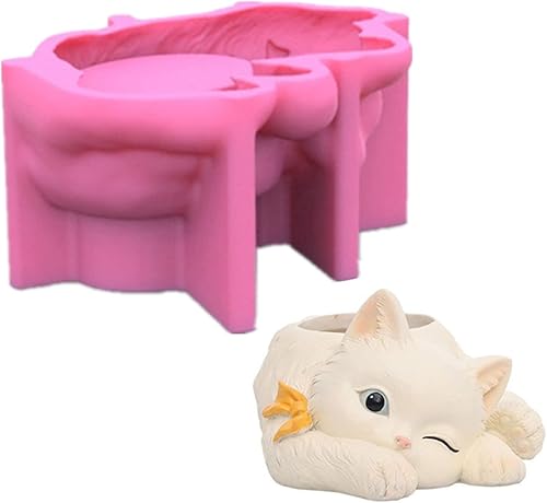 appuivbt Epoxy Cat Flower Pot Resina Molde Silicona,Plantador Plantador Maceta Moldes de cemento Yeso Molde de hormigón,Molde de portavelas