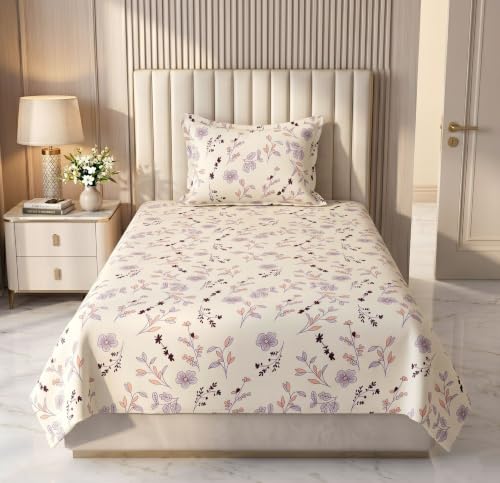 Image of HOMEKART Cotton Single Bedsheet with 1 Pillow Cover | 210 TC Premium Cotton Bed Sheet | Soft, Breathable, Lightweight & Wrinkle Resistant | 60 x 90 Inches Single Size Bedding