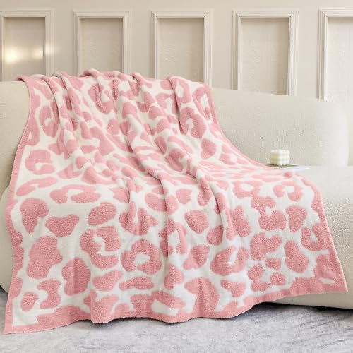 Cozy Warm Pink Leopard Microfiber Throw Blanket Ultra Soft Knit Blanket Fluffy Lightweight Bed Blanket for Couch Sofa Decor 50x60 in (Pink, 50x60 in)