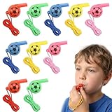 10 Stück Fußballpfeife Trillerpfeife Kinder, Schiedsrichterpfeife mit Umhängeband, Sportpfeife aus Kunststoff für Fußball Fanartikel, Pfeife Set für Trainer, Sportunterricht & Party, Bunt