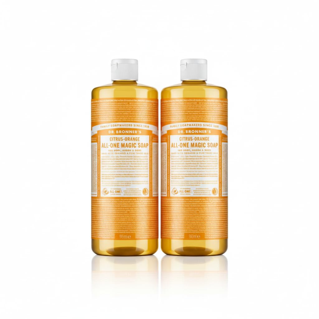 Dr. Bronner’s Flüssigseife Zitrus Orange 945 ml – Bio Naturseife mit Orangenöl & Zitrusduft – vegane Fair-Trade-Seife aus Bio-Ölen – sanft reinigend & biologisch abbaubar - 2 x 945 ml