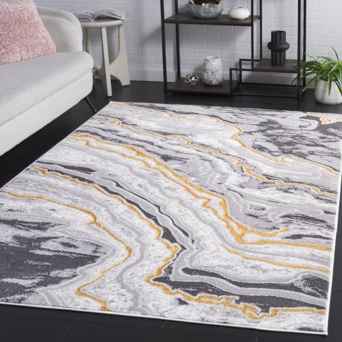 Safavieh Amelia Collection Area Rug - 9' x 12', Grey & Gold, Modern Abstract Design, Non-Shedding & Easy Care, Ideal for The Living Room, Dining, Bedroom (ALA710F)