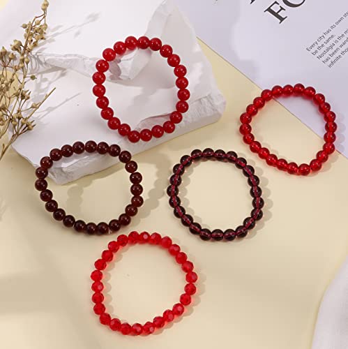 CASDAN 5Pcs 8mm Beaded Stretch Bracelet Handmade Glass Bracelet for Women Mens Multicolor Crystal Round Beads Bracelet Elastic Bead Bracelets Jewelry4