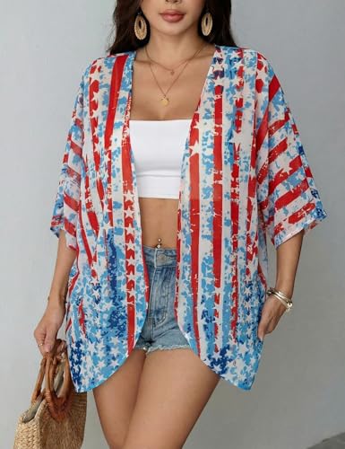 Image of Chunoy Women Floral Beach Wear Cover Up Chiffon Kimono Cardigan Open Front Blouse Top