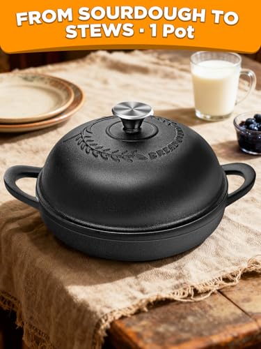 Image of Dutch Oven Bread Baking Pot with Lid 6QT Enameled Cast Iron Oven, Matte Black Design & Sourdough Kit (Silicone Sling) for Artisan Bread Making