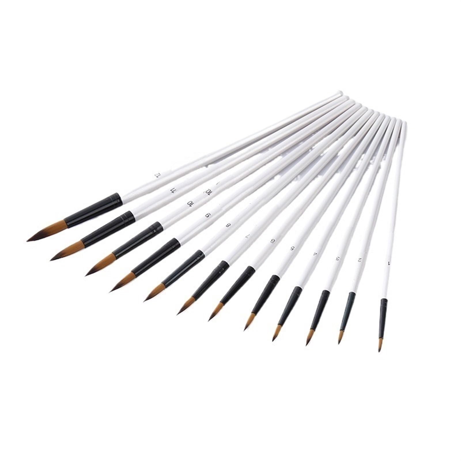Pennelli per pittura, 12 pezzi, setole in nylon con manico in legno, set di penne per acquerello, per imparare la pittura ad olio e acrilico fai da te, pennelli per pittura, un colore, 3