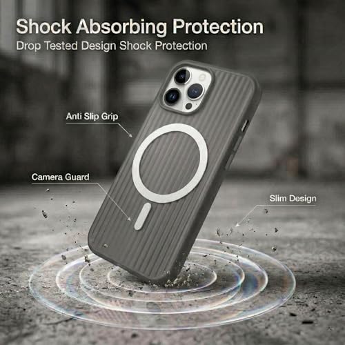 Image of amazon basics Streak Magnetic Protective Cover Compatible with iPhone 15 Pro | MagSafe | Camera & Body Protection|Anti Shock,Scratch Resistant|Precise Cutouts Modern Design|Wireless Charging - Black