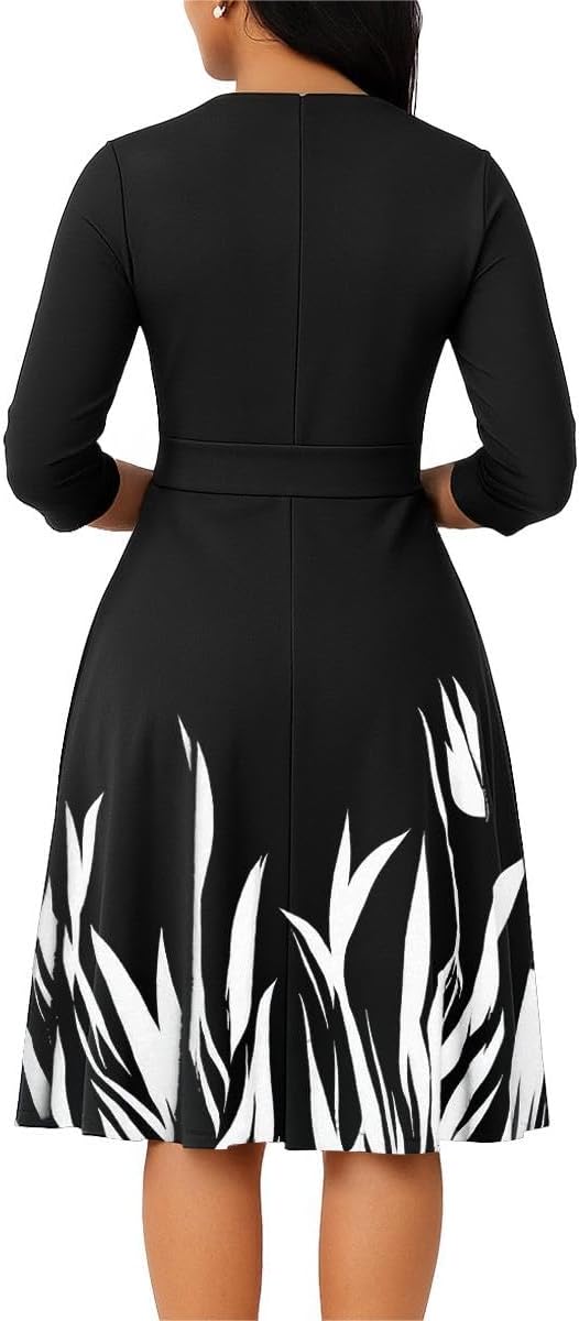 LaiyiVic Midi Dresses for Women 3/4 Sleeve Crew Neck Church Knee Length A Line Swing Summer Dress - Image 2