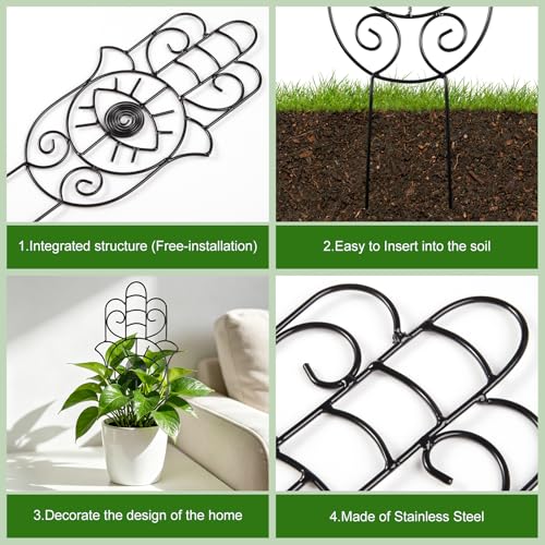 2 Pack Decorative Plant Trellis, 15 Inch Hand Style Metal Plant Support Stakes, Metal Decorative Curved Art Plant Trellis for Indoor Potted Climbing Plants Vines Flower Houseplant Garden Decor — view 4