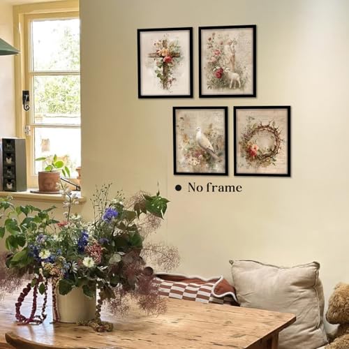 Image of WEFKODO Vintage Floral Christian Jesus Decor Wall Art, Retro Christian Pictures Wall Decor for Home Bathroom Reading Room Church Bedroom, Cross Sheep Jesus Posters Prints 4Pcs, 8x10 Unframed
