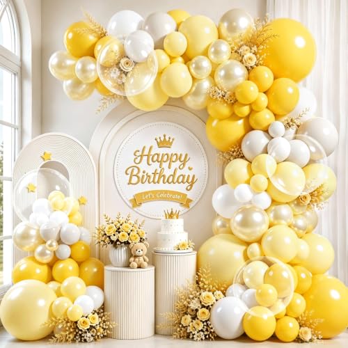 Image of Yellow Balloon Arch Kit, Sand White,Clear Balloons,129 Pcs