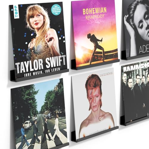 AITEE Vinyl Wandhalterung: 6 Pack Schwarz Acryl Schallplatten Wandhalterung 30,5 x 4,3 x 4,3 cm für Platten und Fotos