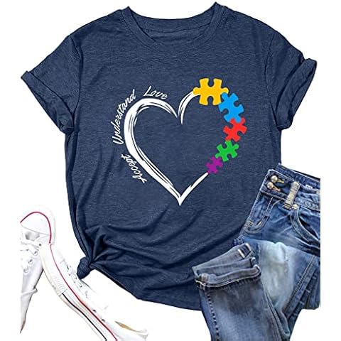 Be Kind Shirts for Women Autism Awareness T Shirts Autism Support Love Shirt Casual Graphic Tees (ZBZ-Dblue01,Large) Cover