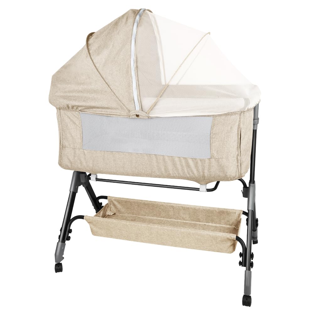 HUOLE Cuna para Recién Nacido, Sostenible, Compatible con Diferentes Camas, Altura Ajustable（4 Alturas）, Inclinable, Buena Circulación de Aire, Colchón Incluidos-104 * 52 * 100-110cm-blanquecino