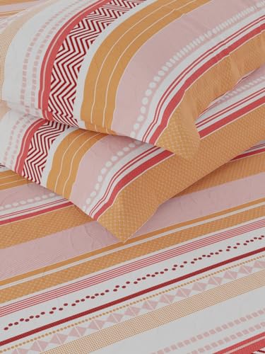 Image of KOPA Extra Smooth Cotton Double Bedsheet with 2 Pillow Covers -3pc Set (Lopez) | Extra Smooth Cotton | 1 Double Bedsheet with 2 King Size Pillow Covers Stripe-Orange /Multi