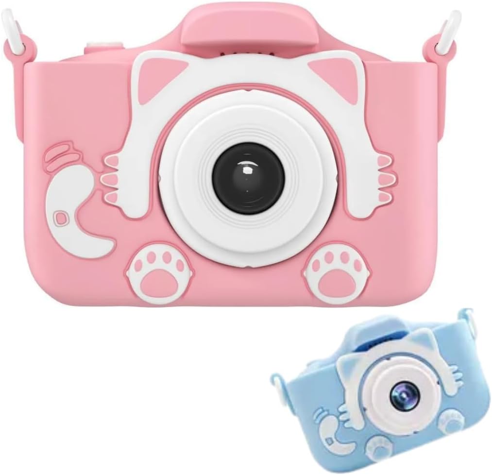 Câmera Digital Infantil Portátil 20MP 1080P HD Câmera de Vídeo Filmadora Câmera Selfie recarregável fofa com Tela de 1,9 Polegadas e Jogos de Suporte Fotografia (GATINHO ROSA)