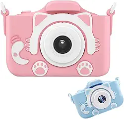 Câmera Digital Infantil Portátil 20MP 1080P HD Câmera de Vídeo Filmadora Câmera Selfie recarregável fofa com Tela de 1,9 Polegadas e Jogos de Suporte Fotografia (GATINHO ROSA)