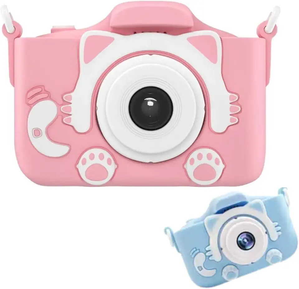 Câmera Digital Infantil Portátil 20MP 1080P HD Câmera de Vídeo Filmadora Câmera Selfie recarregável fofa com Tela de 1,9 Polegadas e Jogos de Suporte Fotografia (GATINHO ROSA)