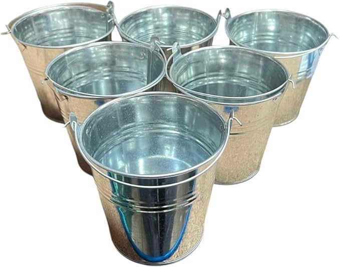 ALUNA 6pcs Galvanized Zinc Metal Bucket with Handle Tin Pot Garden Planter Herb Flower in Various Sizes (16cm x 15cm)