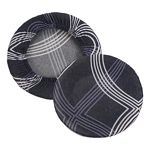 PATIKIL 9.5" Round Bar Stool Cover, 2 Pack Washable Elastic Stool Cushion Cover for Diameter 12"-18" Chair, Blue White
