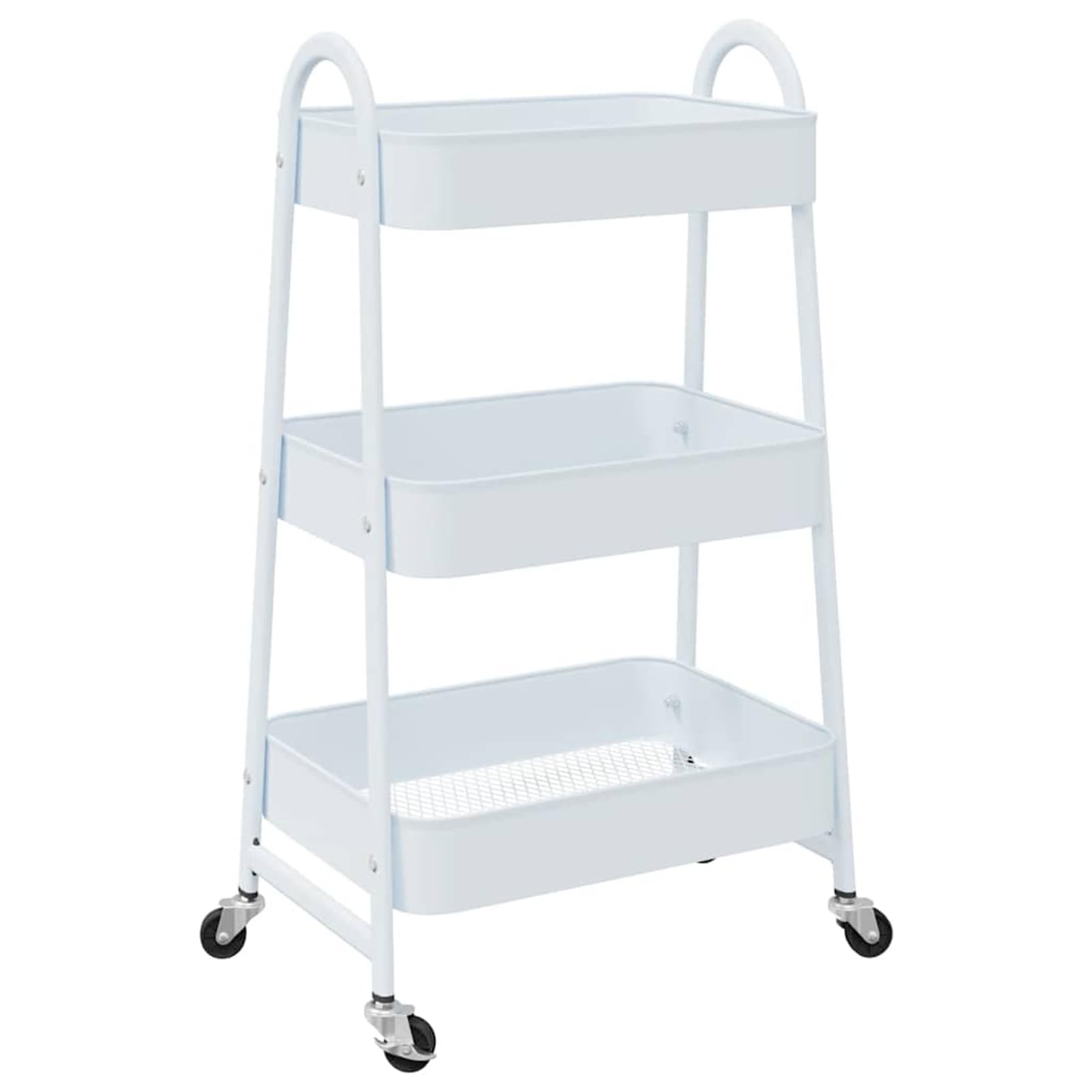 Gecheer Carrello Portaoggetti a 3 Ripiani, Mobile con Ruote Bloccabili e Maniglie, 42x41,5x77 cm in Acciaio Verniciato Bianco, per Cucina Soggiorno Bagno Ufficio