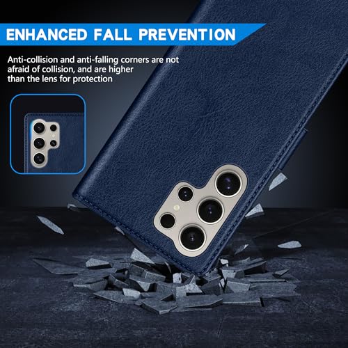 Image of ZZXX for Samsung Galaxy S25 Ultra Wallet Case with [RFID Blocking] Card Slot Kickstand Magnetic Closure Leather Flip Fold Protective Phone Case for Galaxy S25 Ultra 5G Case Wallet(Blue-6.8 inch)