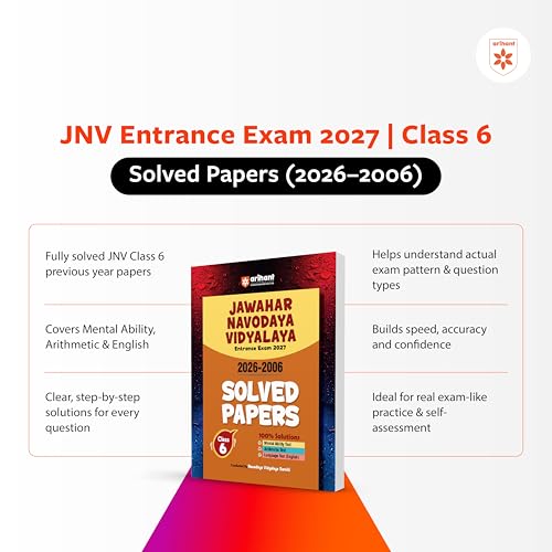 Image of Arihant Jawahar Navodaya Vidyalaya Class 6 Entrance Exam 2027 | Solved Papers (2006-2026) 100% Solutions | Mental Ability, Arithmetic & English ... on JNVST Exam Pattern | English Medium