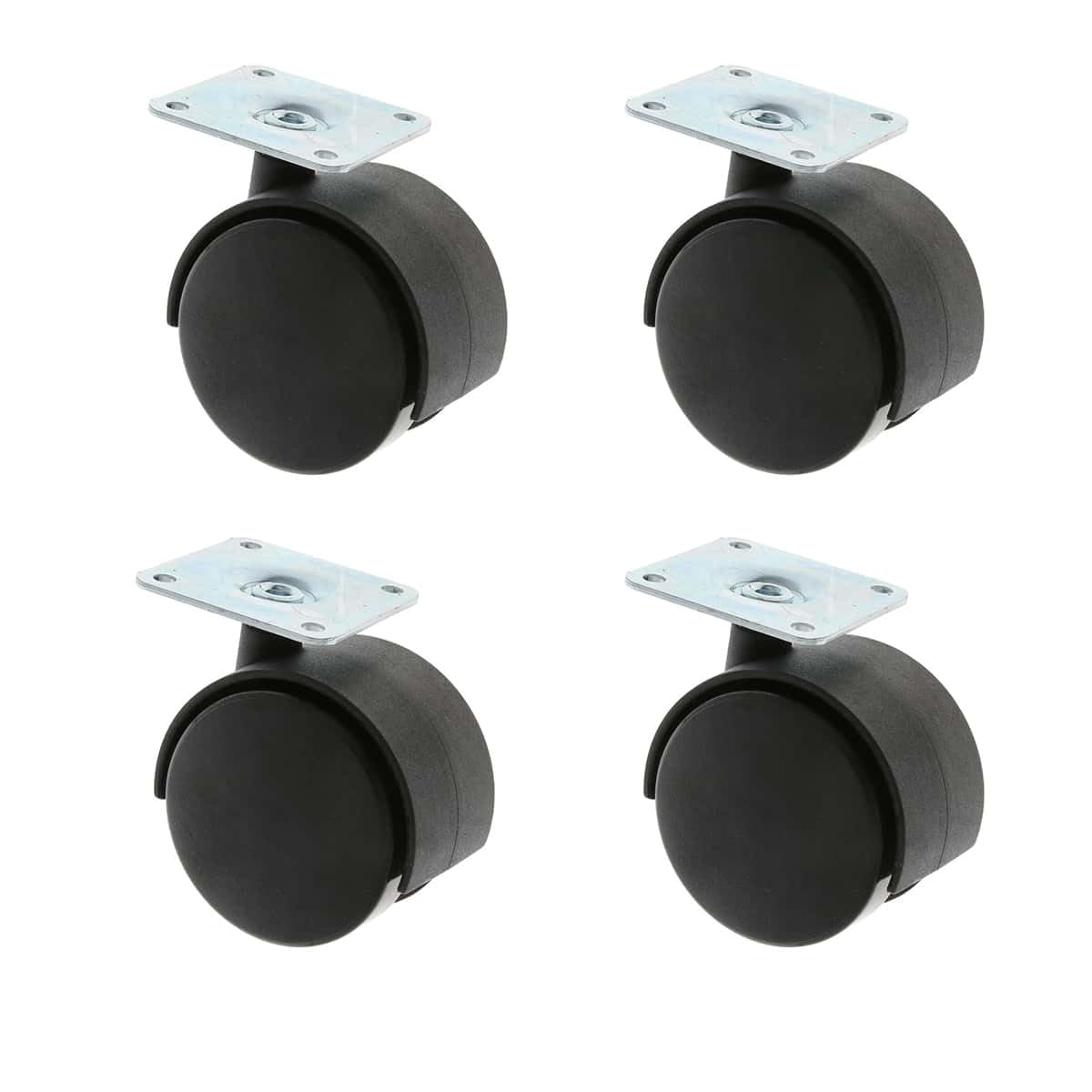 Transport Wheels Set of 4 Diameter 60 mm Made of Plastic with mounting Plate Made of Metal, Black