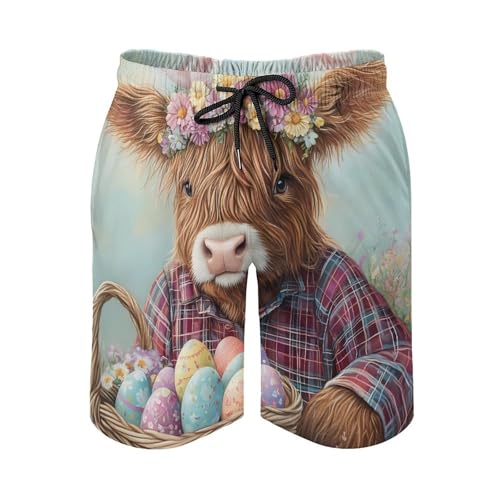 Highland Cow Easter Eggs Men's Swim Trunks Quick Dry Board Shorts Hawaiian Beach Shorts With Pocket4